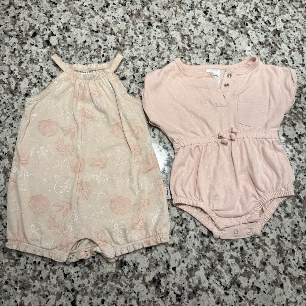 Gerber 2-Pack Baby Girls Seashells Rompers